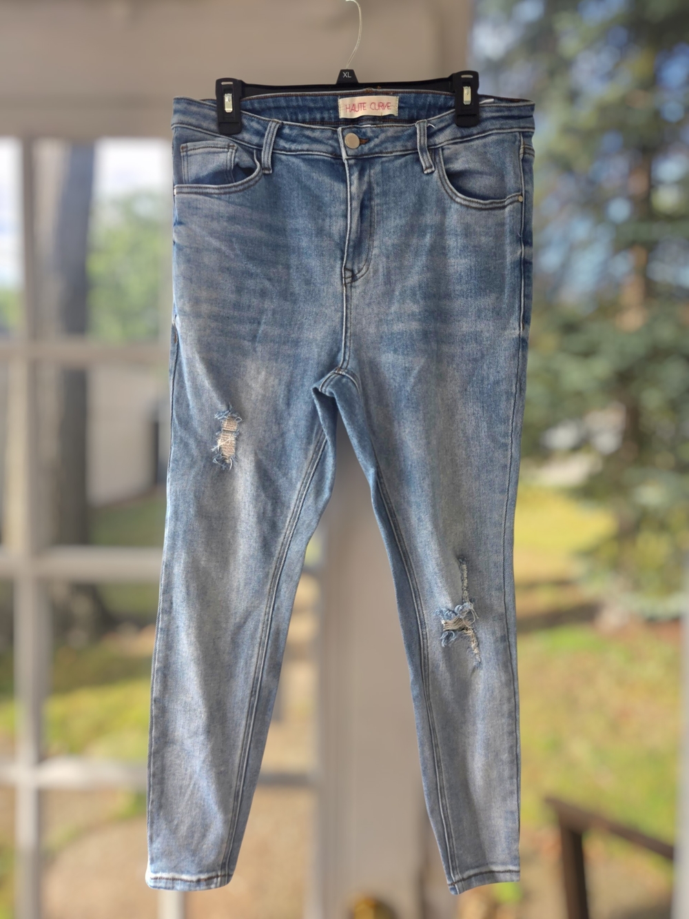 Haute Curve High Rise Distressed Ankle Skinny Jeans | Light Wash Denim Size 16